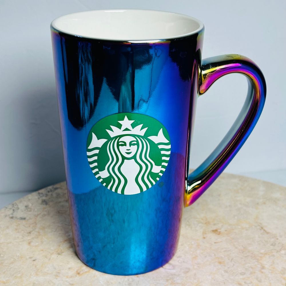 Starbucks Coffee Mug 16oz Rainbow Holographic Iridescent Oil Slick 2022‎ Holiday